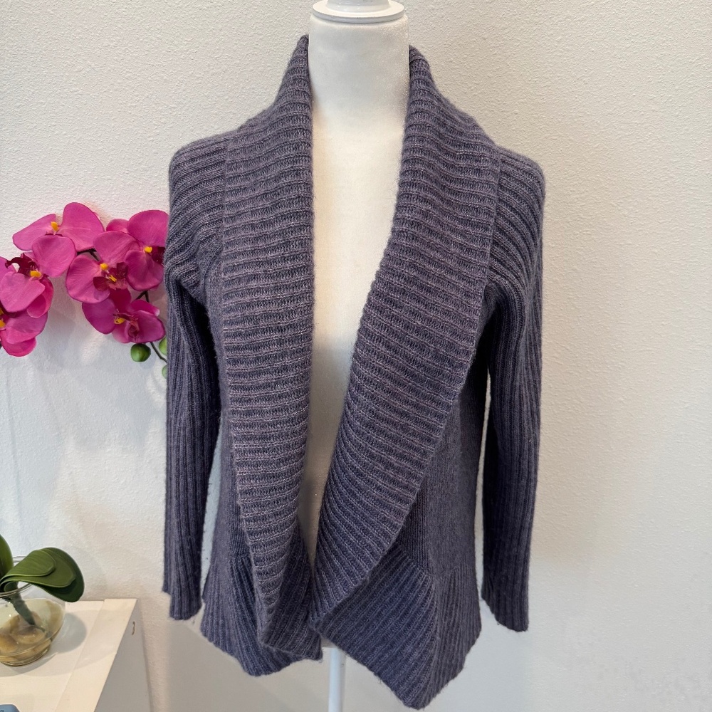 CHICO’S Women’s Purple Knit Open Front Cardigan Sweater Wool Blend Size 1